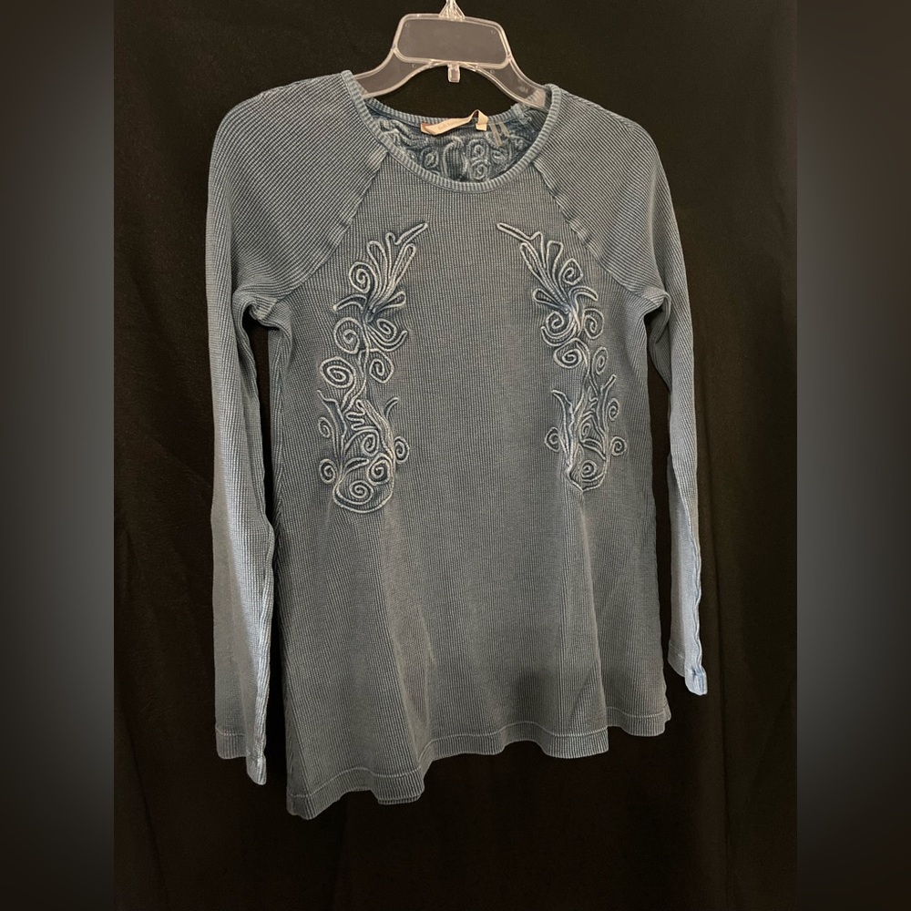 Soft Surroundings Long Sleeve Thermal Waffle Knit Size S Blue